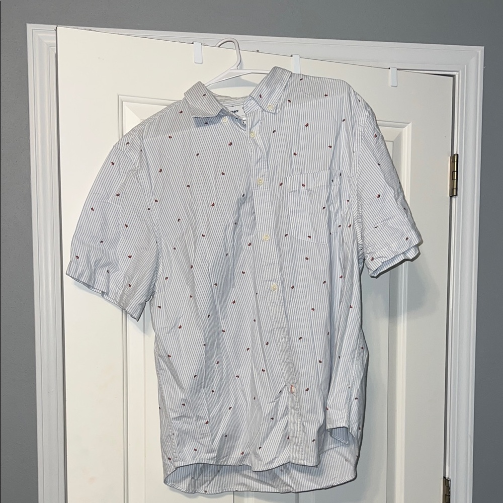 Men's Blue Striped Shirt with little watermelons